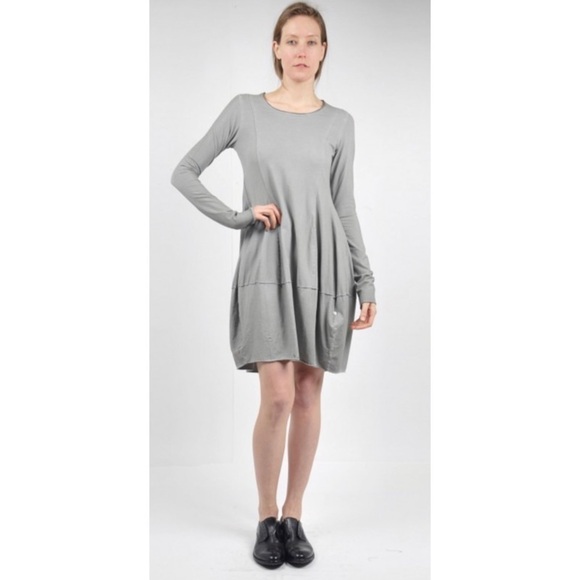 RUNDHOLZ Black Label Plankton Gray Long Sleeve Short Tulip Lagenlook Dress XS - Picture 1 of 11